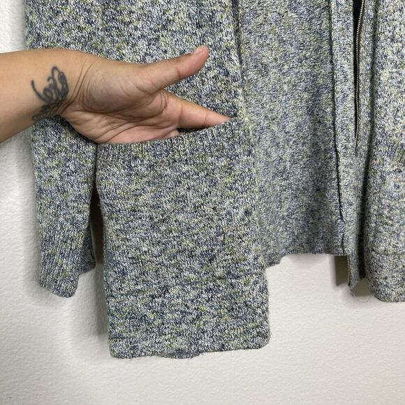 Chicos Sweater Jacket 3 XL Zip Cardigan Knit Blue Green Hooded Mid Length Pocket - Picture 5 of 8